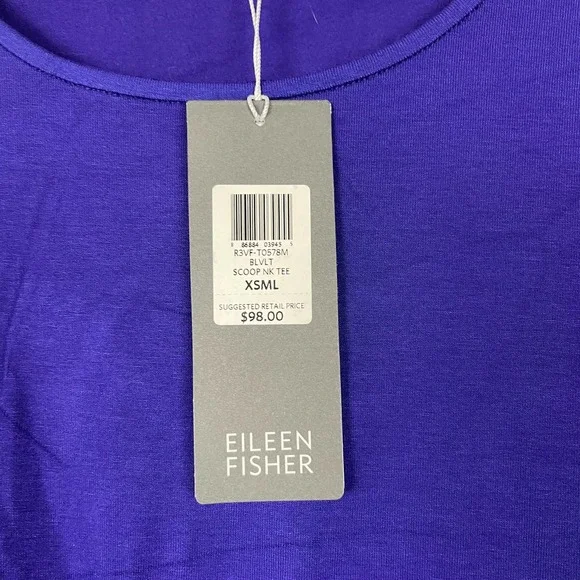 NWT Eileen Fisher Scoop Neck Tee Blue Violet Indigo Long Sleeve - Picture 9 of 14